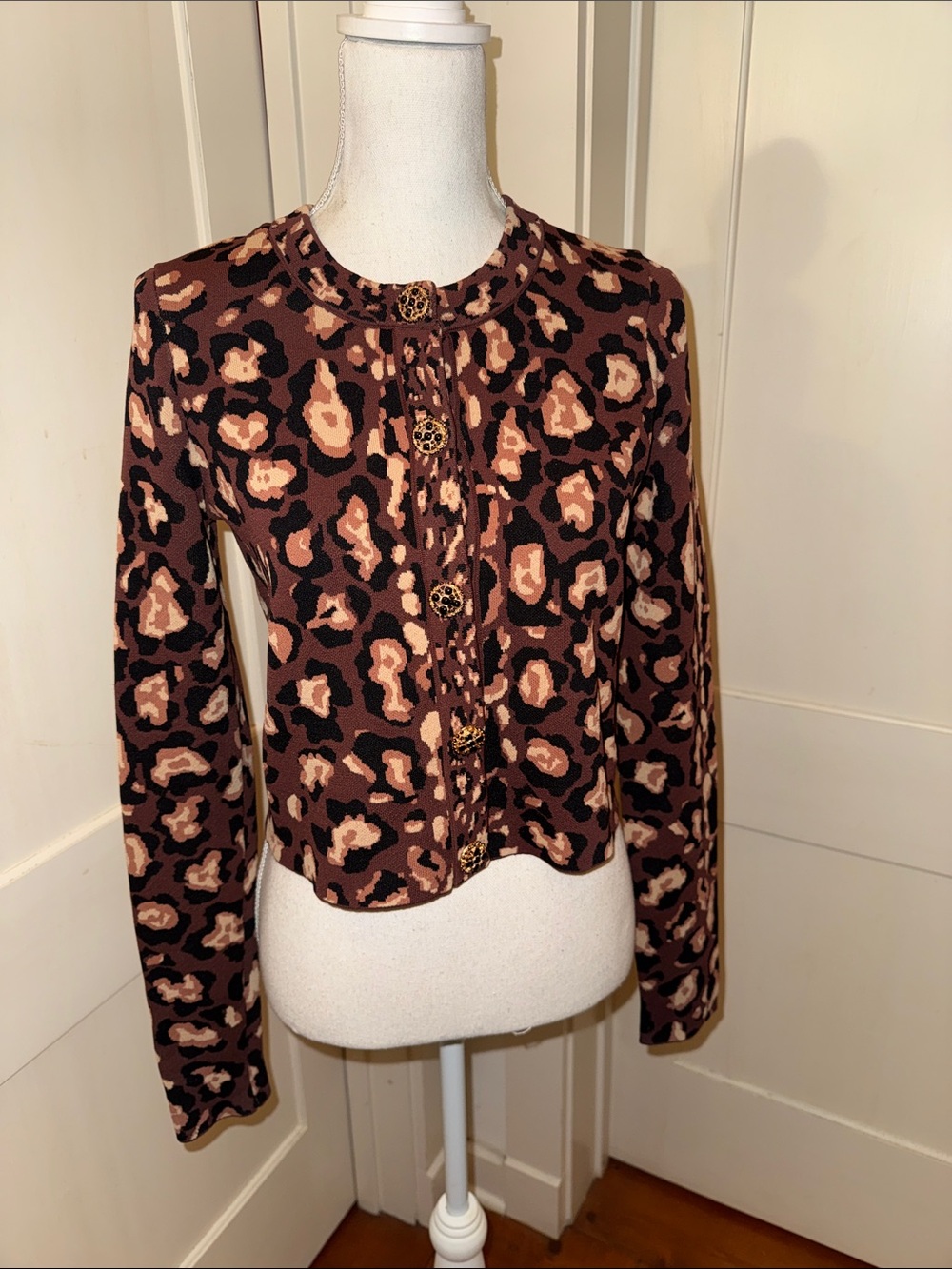 Leopard Print Crewneck Cardigan